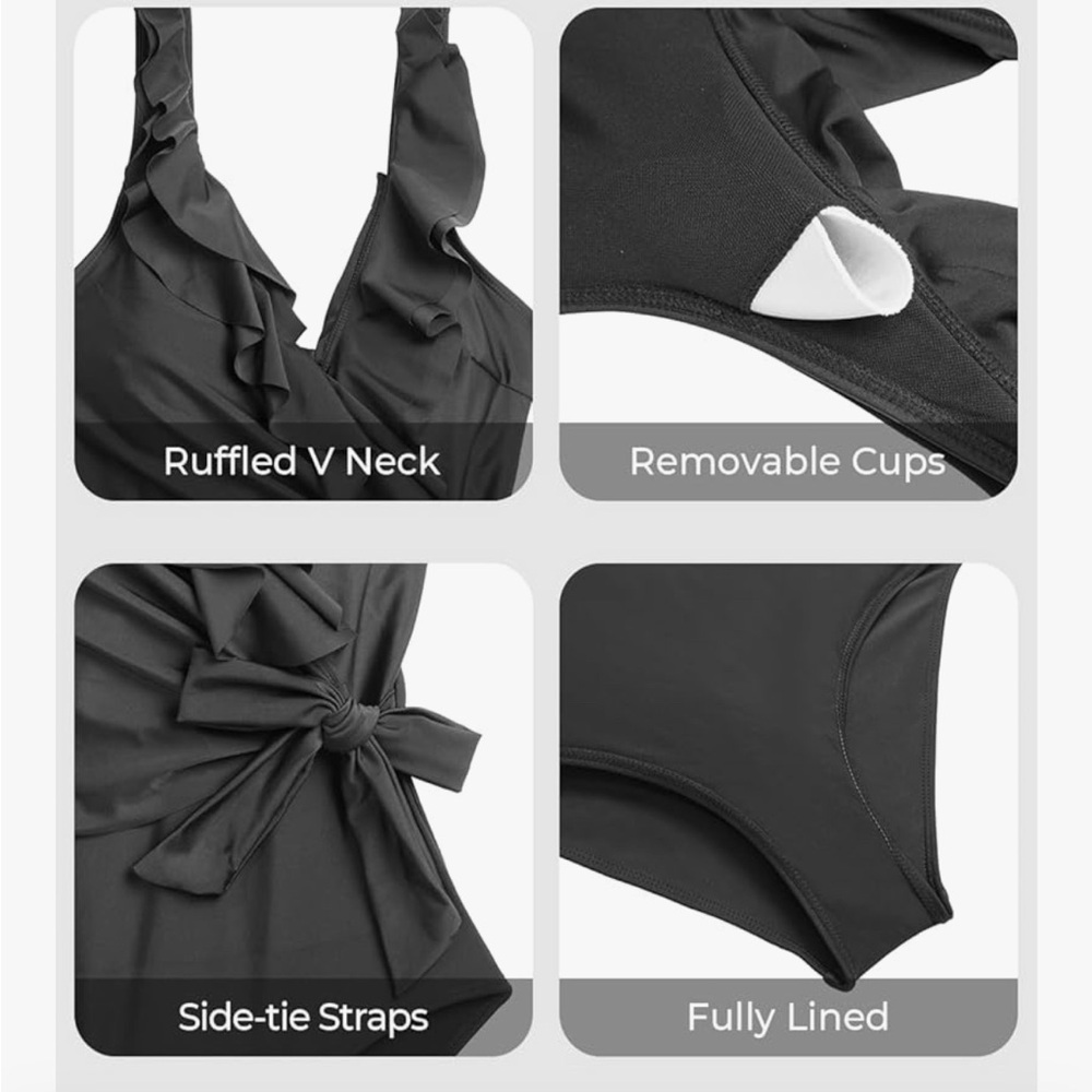Black Ruffled One-Piece Swimsuit - Picture 3 of 11